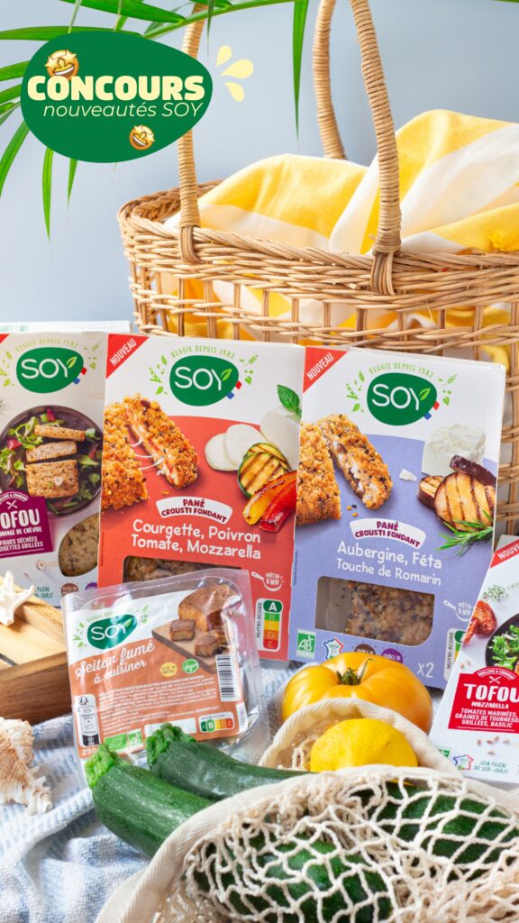Story Instagram représentant de plusieurs produits végétariens et végans SOY à gagner pour un concours.