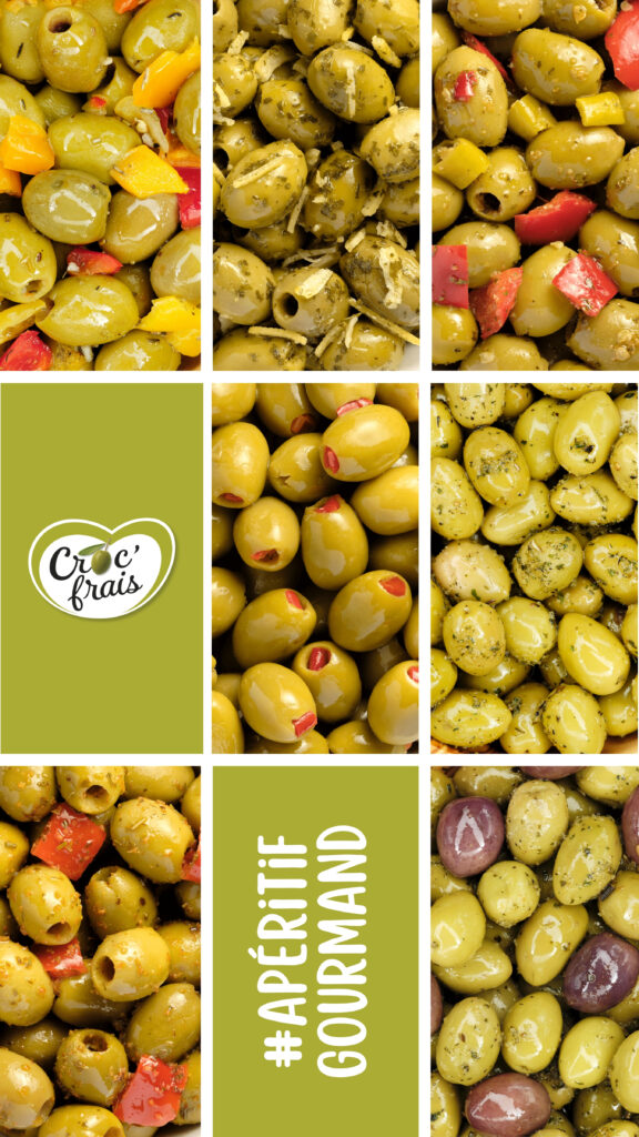 Photos de plusieurs gammes d'olives de la marque Croc'Frais