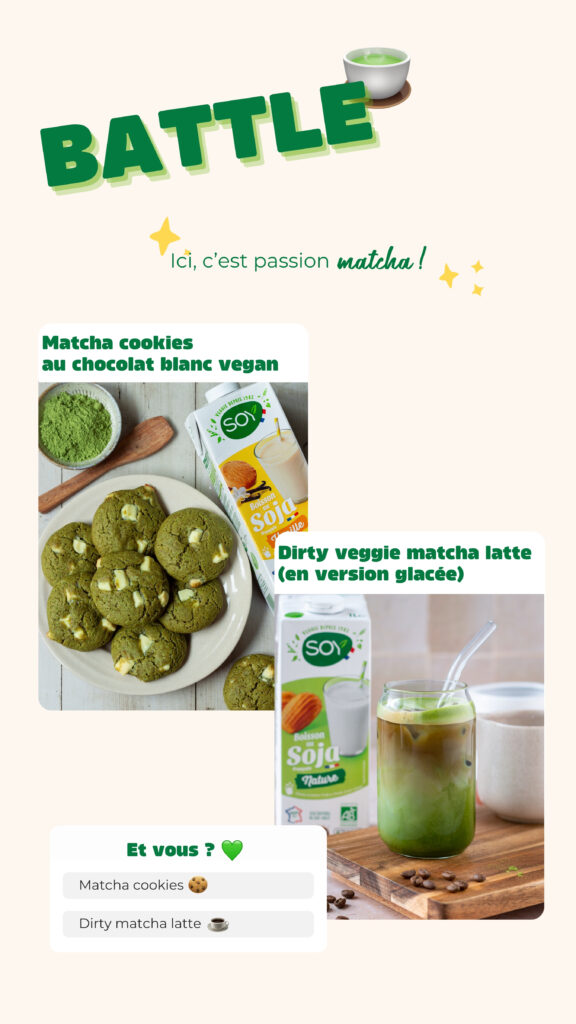Story avec un sondage pour voter entre deux recettes au matcha