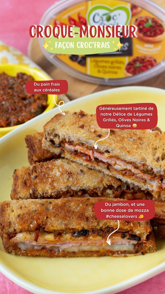 Story instagram mettant en avant la recette d'un croque monsieur avec les produits croc frais