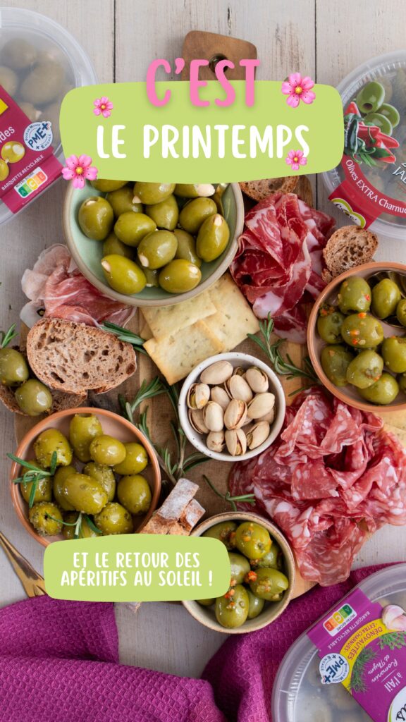 Story Instagram représentant une planche apéritif avec de la charcuterie du fromage et des olives