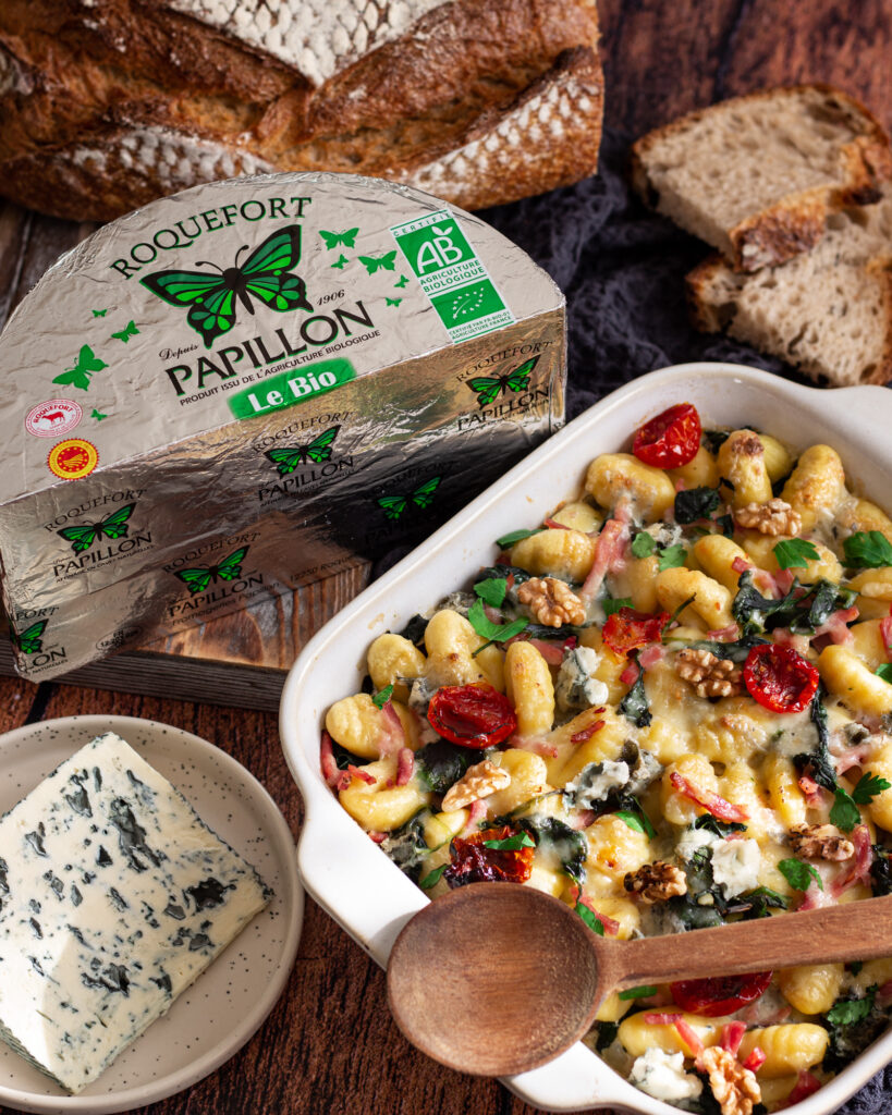 Gratin de gnocchis aux légumes et roquefort papillon